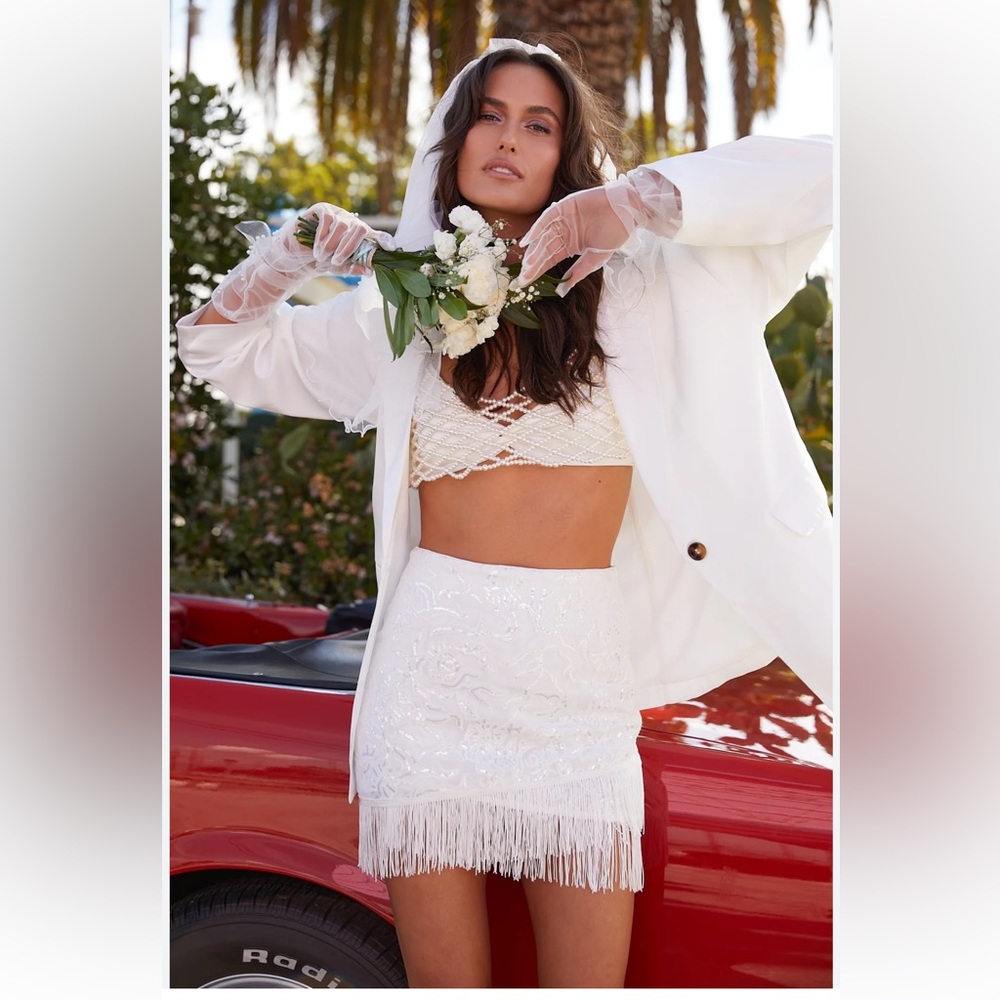 Gracelyn White Sequin Mini Skirt